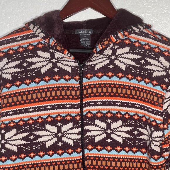 Soho Girls Hooded Full-Zip Fleece Jacket Small Colorful Snowflake Pattern Warm - Picture 3 of 13